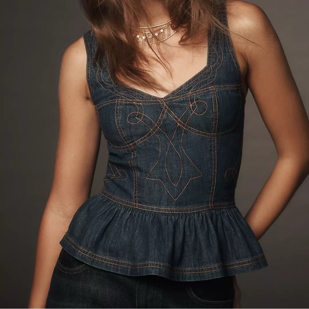 Anthropologie NWT Pilcro Embroidered Peplum Corset Top S